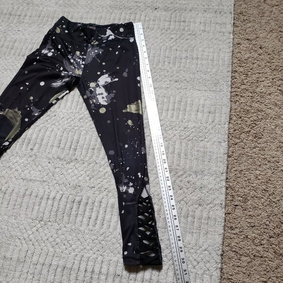 Justice Black and Gold White Splatter Print Leggings Size L 12-14 - Picture 11 of 12